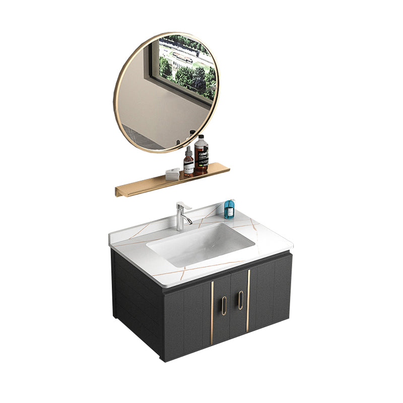 Rectangular Bathroom Vanity Modern Black Single-Sink Wall Mount Vanity Set Vanity & Faucet & Mirrors 27.6"L x 18.5"W x 17.7"H White Clearhalo 'Bathroom Remodel & Bathroom Fixtures' 'Bathroom Vanities' 'bathroom_vanities' 'Home Improvement' 'home_improvement' 'home_improvement_bathroom_vanities' 7551478