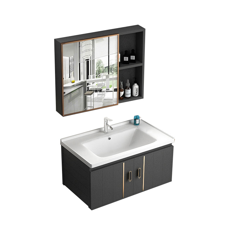 Rectangular Bathroom Vanity Modern Black Single-Sink Wall Mount Vanity Set Clearhalo 'Bathroom Remodel & Bathroom Fixtures' 'Bathroom Vanities' 'bathroom_vanities' 'Home Improvement' 'home_improvement' 'home_improvement_bathroom_vanities' 7551479