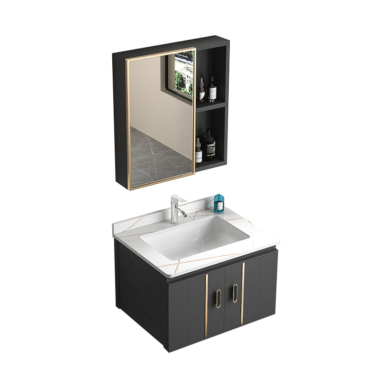 Rectangular Bathroom Vanity Modern Black Single-Sink Wall Mount Vanity Set Vanity & Faucet & Mirror Cabinet 23.6"L x 18.5"W x 17.7"H White Clearhalo 'Bathroom Remodel & Bathroom Fixtures' 'Bathroom Vanities' 'bathroom_vanities' 'Home Improvement' 'home_improvement' 'home_improvement_bathroom_vanities' 7551494