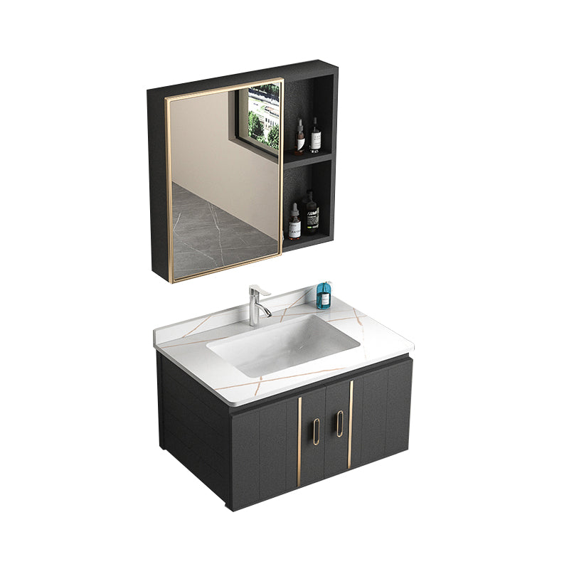 Rectangular Bathroom Vanity Modern Black Single-Sink Wall Mount Vanity Set Vanity & Faucet & Mirror Cabinet 27.6"L x 18.5"W x 17.7"H White Clearhalo 'Bathroom Remodel & Bathroom Fixtures' 'Bathroom Vanities' 'bathroom_vanities' 'Home Improvement' 'home_improvement' 'home_improvement_bathroom_vanities' 7551495