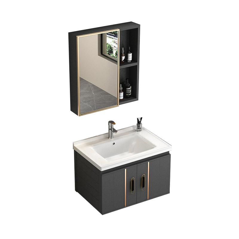 Rectangular Bathroom Vanity Modern Black Single-Sink Wall Mount Vanity Set Vanity & Faucet & Mirror Cabinet 24"L x 19"W x 18"H White Clearhalo 'Bathroom Remodel & Bathroom Fixtures' 'Bathroom Vanities' 'bathroom_vanities' 'Home Improvement' 'home_improvement' 'home_improvement_bathroom_vanities' 7551499