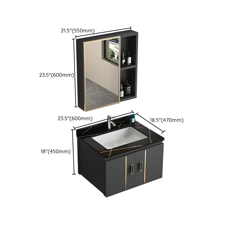 Rectangular Bathroom Vanity Modern Black Single-Sink Wall Mount Vanity Set Clearhalo 'Bathroom Remodel & Bathroom Fixtures' 'Bathroom Vanities' 'bathroom_vanities' 'Home Improvement' 'home_improvement' 'home_improvement_bathroom_vanities' 7551517