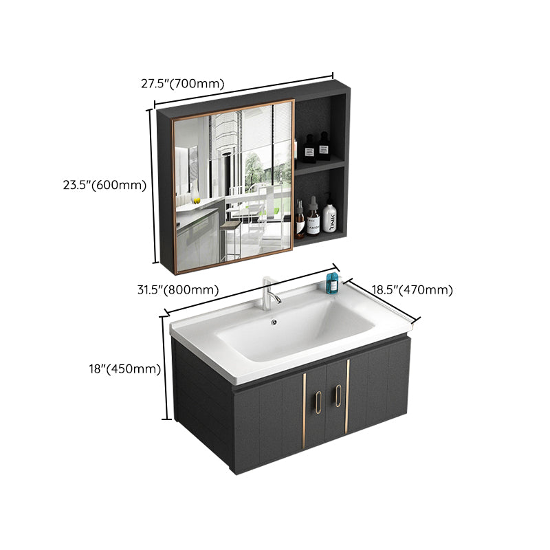 Rectangular Bathroom Vanity Modern Black Single-Sink Wall Mount Vanity Set Clearhalo 'Bathroom Remodel & Bathroom Fixtures' 'Bathroom Vanities' 'bathroom_vanities' 'Home Improvement' 'home_improvement' 'home_improvement_bathroom_vanities' 7551521