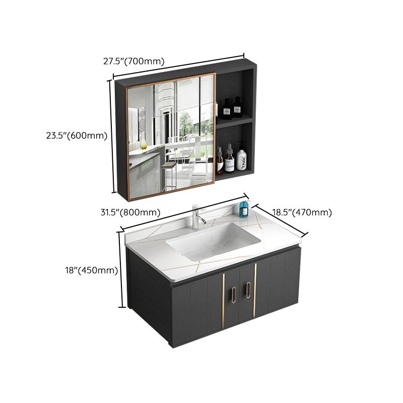 Rectangular Bathroom Vanity Modern Black Single-Sink Wall Mount Vanity Set Clearhalo 'Bathroom Remodel & Bathroom Fixtures' 'Bathroom Vanities' 'bathroom_vanities' 'Home Improvement' 'home_improvement' 'home_improvement_bathroom_vanities' 7551522