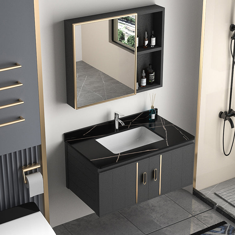 Wall Mount Bathroom Vanity Gray Glam Metal Frame Rectangular Vanity Set Clearhalo 'Bathroom Remodel & Bathroom Fixtures' 'Bathroom Vanities' 'bathroom_vanities' 'Home Improvement' 'home_improvement' 'home_improvement_bathroom_vanities' 7551524