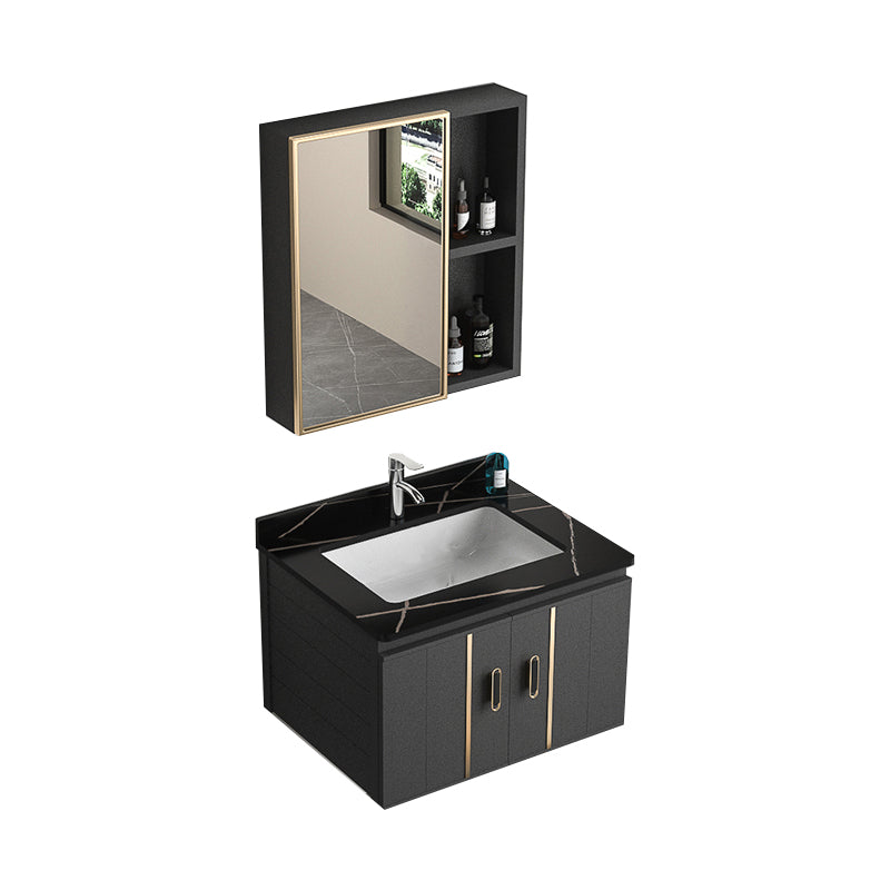 Wall Mount Bathroom Vanity Gray Glam Metal Frame Rectangular Vanity Set Vanity & Faucet & Mirror Cabinet 23.6"L x 18.5"W x 17.7"H Black Clearhalo 'Bathroom Remodel & Bathroom Fixtures' 'Bathroom Vanities' 'bathroom_vanities' 'Home Improvement' 'home_improvement' 'home_improvement_bathroom_vanities' 7551525