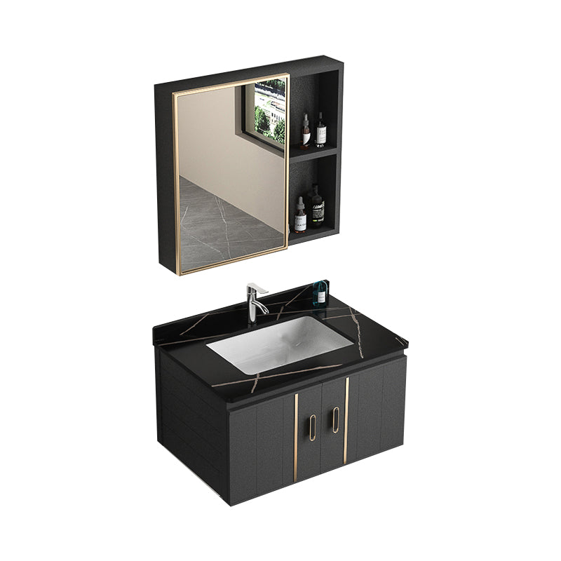 Wall Mount Bathroom Vanity Gray Glam Metal Frame Rectangular Vanity Set Vanity & Faucet & Mirror Cabinet 27.6"L x 18.5"W x 17.7"H Black Clearhalo 'Bathroom Remodel & Bathroom Fixtures' 'Bathroom Vanities' 'bathroom_vanities' 'Home Improvement' 'home_improvement' 'home_improvement_bathroom_vanities' 7551527