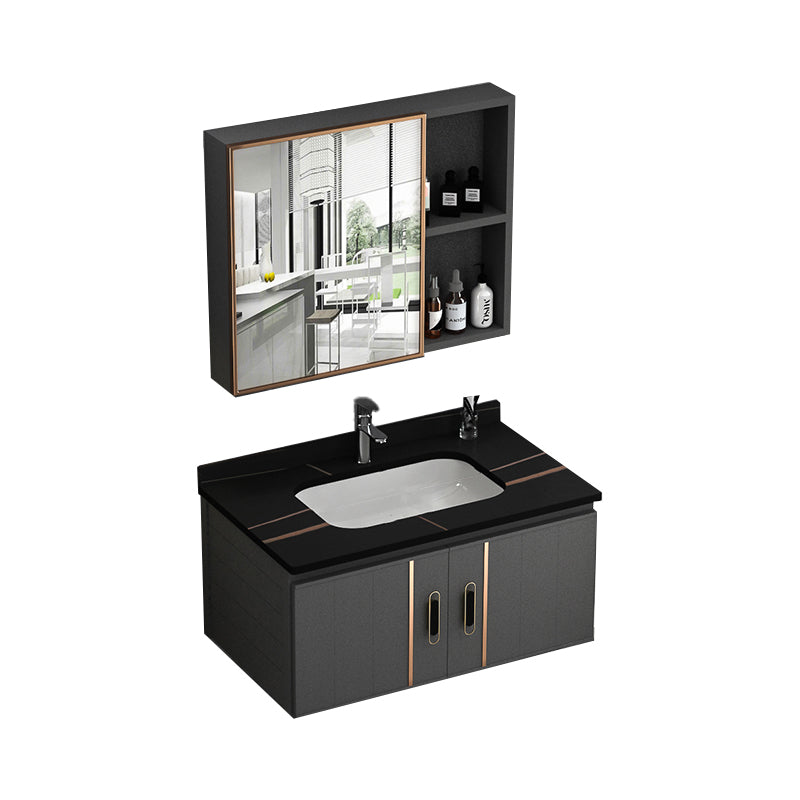 Wall Mount Bathroom Vanity Gray Glam Metal Frame Rectangular Vanity Set Vanity & Faucet & Mirror Cabinet 31.5"L x 18.5"W x 17.7"H Black Clearhalo 'Bathroom Remodel & Bathroom Fixtures' 'Bathroom Vanities' 'bathroom_vanities' 'Home Improvement' 'home_improvement' 'home_improvement_bathroom_vanities' 7551529