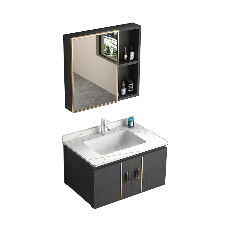 Wall Mount Bathroom Vanity Gray Glam Metal Frame Rectangular Vanity Set Vanity & Faucet & Mirror Cabinet 27.6"L x 18.5"W x 17.7"H White Clearhalo 'Bathroom Remodel & Bathroom Fixtures' 'Bathroom Vanities' 'bathroom_vanities' 'Home Improvement' 'home_improvement' 'home_improvement_bathroom_vanities' 7551532