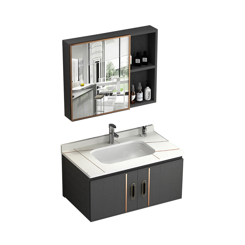 Wall Mount Bathroom Vanity Gray Glam Metal Frame Rectangular Vanity Set Vanity & Faucet & Mirror Cabinet 31.5"L x 18.5"W x 17.7"H White Clearhalo 'Bathroom Remodel & Bathroom Fixtures' 'Bathroom Vanities' 'bathroom_vanities' 'Home Improvement' 'home_improvement' 'home_improvement_bathroom_vanities' 7551535