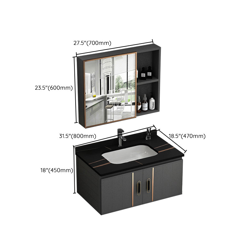 Wall Mount Bathroom Vanity Gray Glam Metal Frame Rectangular Vanity Set Clearhalo 'Bathroom Remodel & Bathroom Fixtures' 'Bathroom Vanities' 'bathroom_vanities' 'Home Improvement' 'home_improvement' 'home_improvement_bathroom_vanities' 7551577