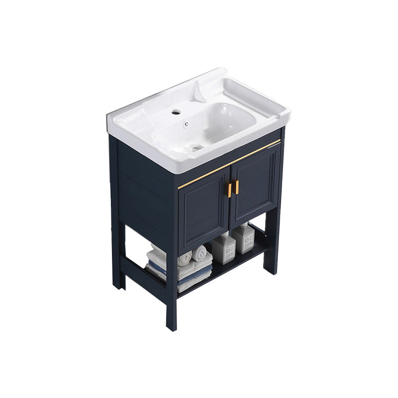 Glam Blue Sink Vanity Metal Frame Single Rectangular Bath Vanity Bathroom Vanity 24"L x 19"W x 32"H Clearhalo 'Bathroom Remodel & Bathroom Fixtures' 'Bathroom Vanities' 'bathroom_vanities' 'Home Improvement' 'home_improvement' 'home_improvement_bathroom_vanities' 7551579