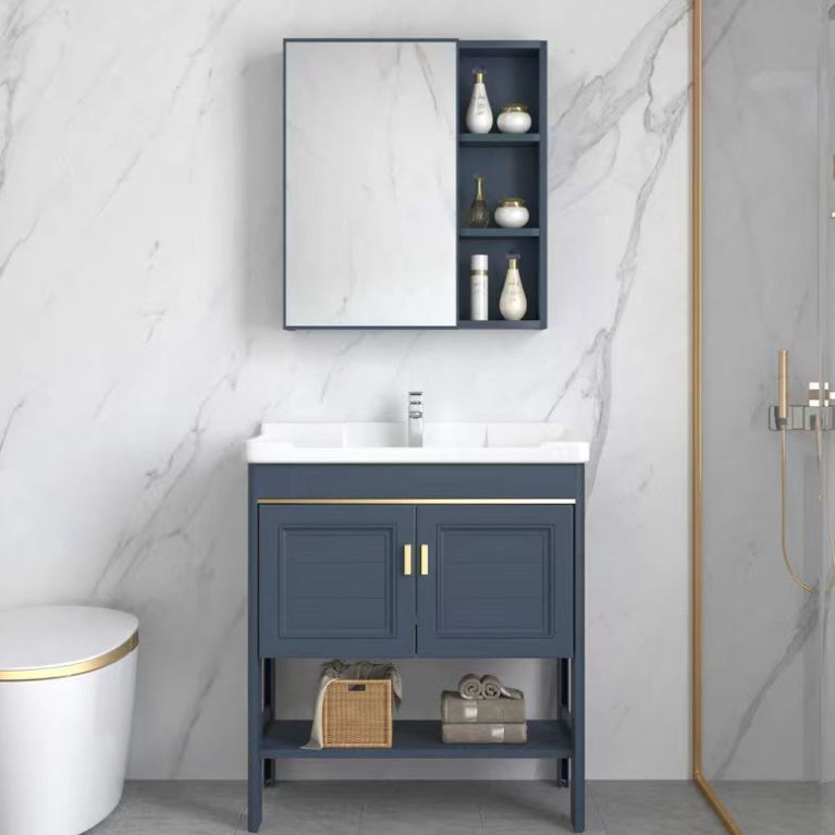Glam Blue Sink Vanity Metal Frame Single Rectangular Bath Vanity Clearhalo 'Bathroom Remodel & Bathroom Fixtures' 'Bathroom Vanities' 'bathroom_vanities' 'Home Improvement' 'home_improvement' 'home_improvement_bathroom_vanities' 7551583