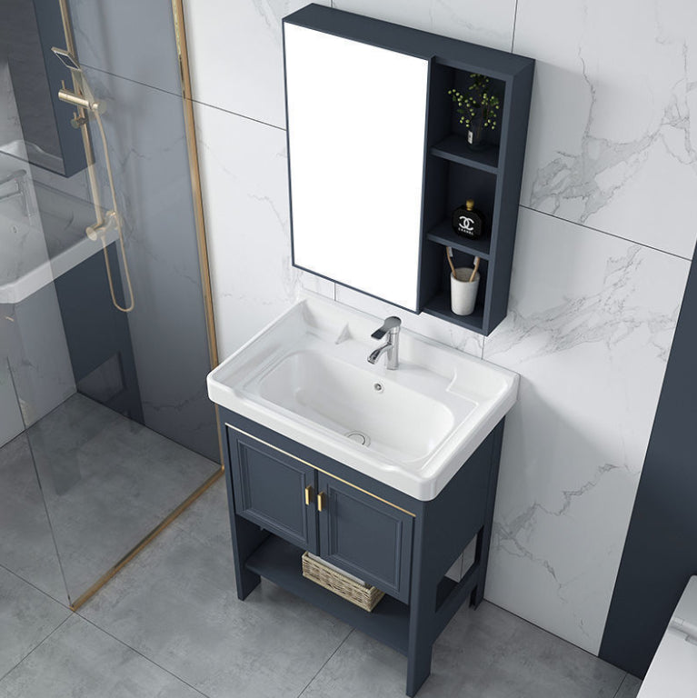 Glam Blue Sink Vanity Metal Frame Single Rectangular Bath Vanity Clearhalo 'Bathroom Remodel & Bathroom Fixtures' 'Bathroom Vanities' 'bathroom_vanities' 'Home Improvement' 'home_improvement' 'home_improvement_bathroom_vanities' 7551585