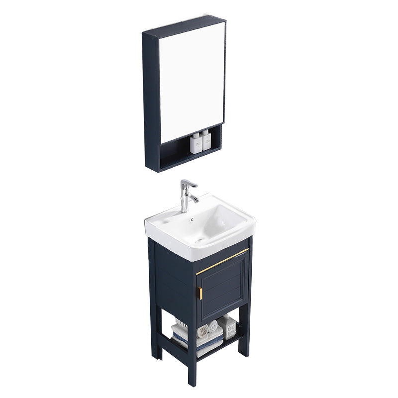 Glam Blue Sink Vanity Metal Frame Single Rectangular Bath Vanity Vanity & Faucet & Mirror Cabinet 17"L x 14"W x 32"H Clearhalo 'Bathroom Remodel & Bathroom Fixtures' 'Bathroom Vanities' 'bathroom_vanities' 'Home Improvement' 'home_improvement' 'home_improvement_bathroom_vanities' 7551590