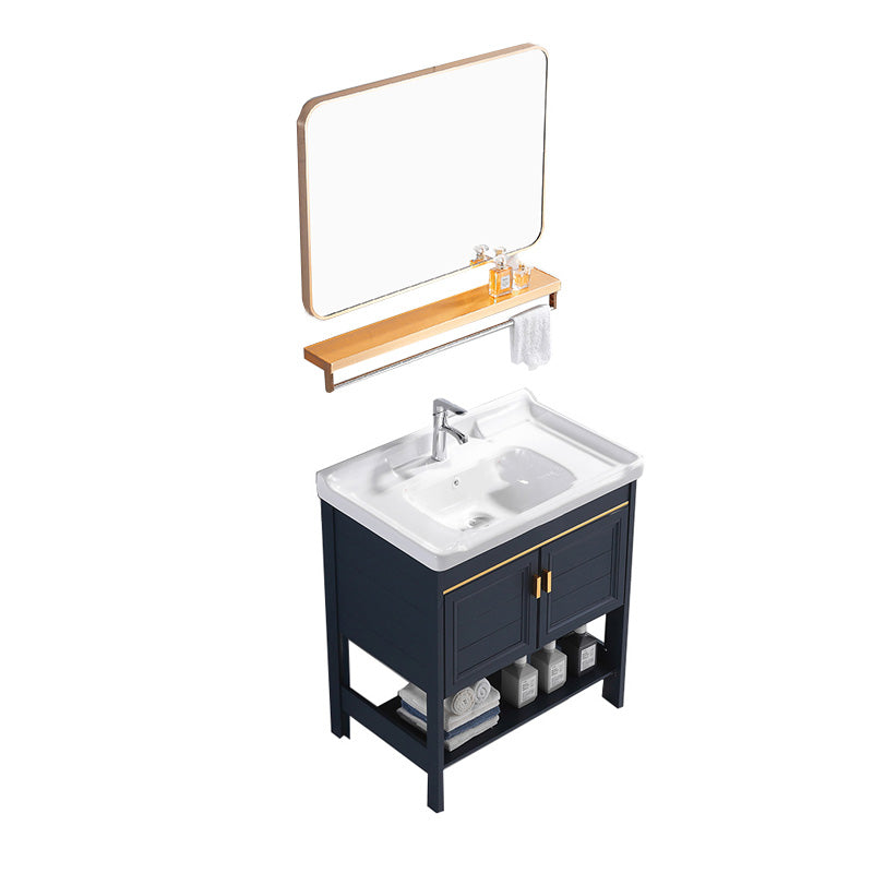 Glam Blue Sink Vanity Metal Frame Single Rectangular Bath Vanity Vanity & Faucet & Mirrors 31"L x 19"W x 32"H Clearhalo 'Bathroom Remodel & Bathroom Fixtures' 'Bathroom Vanities' 'bathroom_vanities' 'Home Improvement' 'home_improvement' 'home_improvement_bathroom_vanities' 7551594