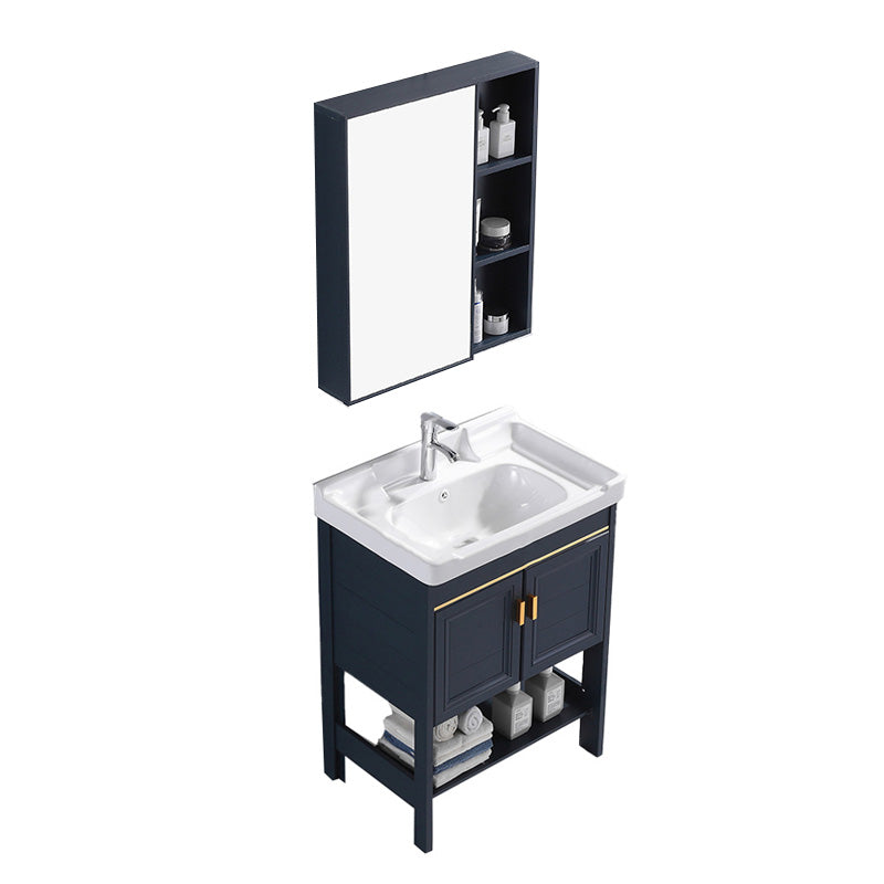 Glam Blue Sink Vanity Metal Frame Single Rectangular Bath Vanity Vanity & Faucet & Mirror Cabinet 24"L x 16"W x 32"H Clearhalo 'Bathroom Remodel & Bathroom Fixtures' 'Bathroom Vanities' 'bathroom_vanities' 'Home Improvement' 'home_improvement' 'home_improvement_bathroom_vanities' 7551595