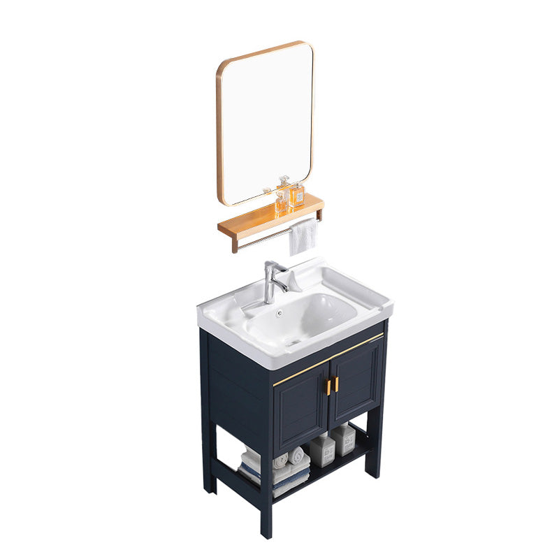 Glam Blue Sink Vanity Metal Frame Single Rectangular Bath Vanity Vanity & Faucet & Mirrors 24"L x 16"W x 32"H Clearhalo 'Bathroom Remodel & Bathroom Fixtures' 'Bathroom Vanities' 'bathroom_vanities' 'Home Improvement' 'home_improvement' 'home_improvement_bathroom_vanities' 7551596