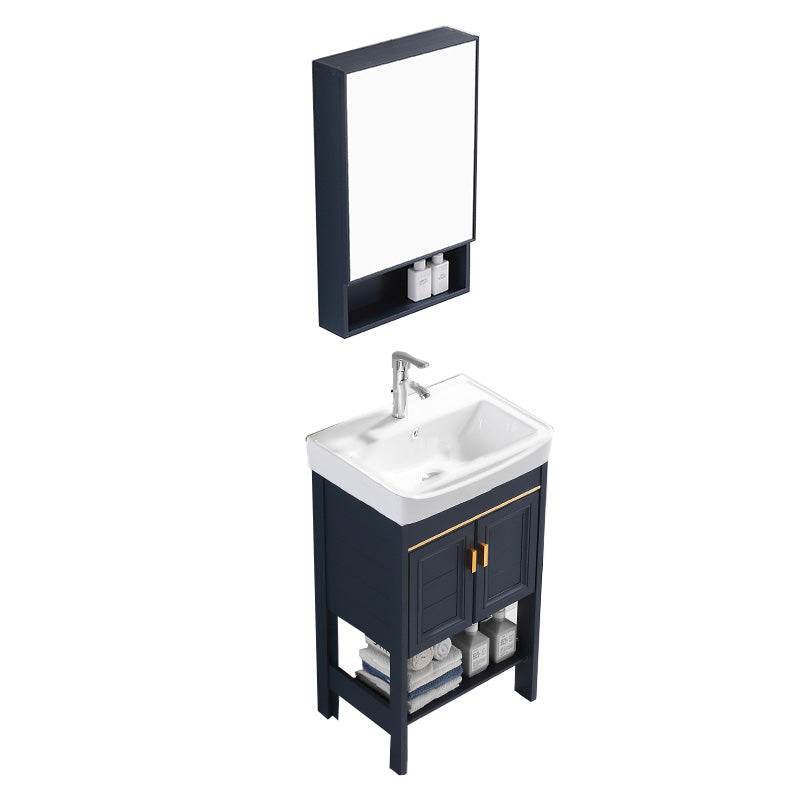 Glam Blue Sink Vanity Metal Frame Single Rectangular Bath Vanity Vanity & Faucet & Mirror Cabinet 20"L x 14"W x 32"H Clearhalo 'Bathroom Remodel & Bathroom Fixtures' 'Bathroom Vanities' 'bathroom_vanities' 'Home Improvement' 'home_improvement' 'home_improvement_bathroom_vanities' 7551597