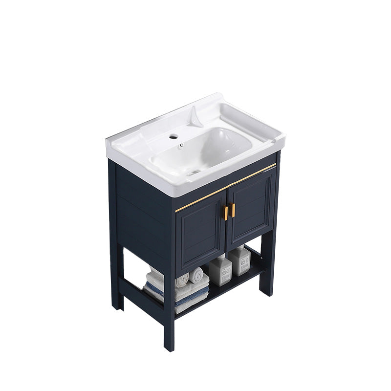 Glam Blue Sink Vanity Metal Frame Single Rectangular Bath Vanity Bathroom Vanity 24"L x 16"W x 32"H Clearhalo 'Bathroom Remodel & Bathroom Fixtures' 'Bathroom Vanities' 'bathroom_vanities' 'Home Improvement' 'home_improvement' 'home_improvement_bathroom_vanities' 7551602