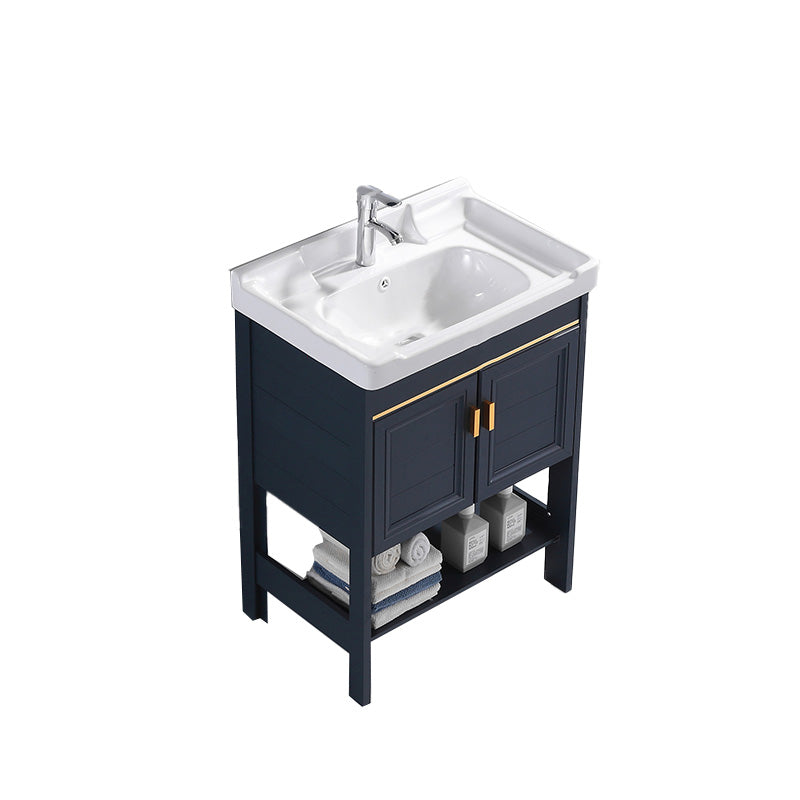 Glam Blue Sink Vanity Metal Frame Single Rectangular Bath Vanity Vanity & Faucet 24"L x 16"W x 32"H Clearhalo 'Bathroom Remodel & Bathroom Fixtures' 'Bathroom Vanities' 'bathroom_vanities' 'Home Improvement' 'home_improvement' 'home_improvement_bathroom_vanities' 7551606