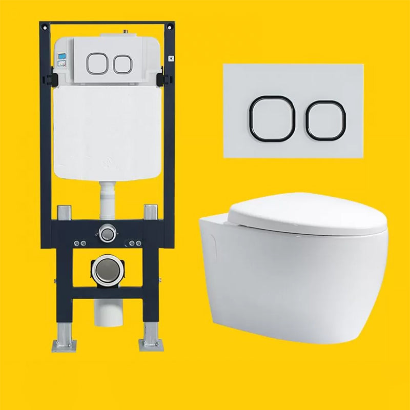 Elongated Wall Hung Toilet Set Vitreous China Wall Mounted Bidet Ivory Toilet & Freestanding Tanker Clearhalo 'Bathroom Remodel & Bathroom Fixtures' 'Bidets' 'Home Improvement' 'home_improvement' 'home_improvement_bidets' 'Toilets & Bidets' 7554881