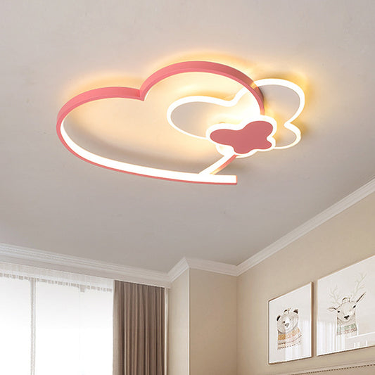 Loving Heart Frame Ceiling Flush Minimalist Acrylic Pink LED Flushmount Lighting Fixture for Bedroom Pink Clearhalo 'Ceiling Lights' 'Close To Ceiling Lights' 'Close to ceiling' 'Flush mount' Lighting' 756449