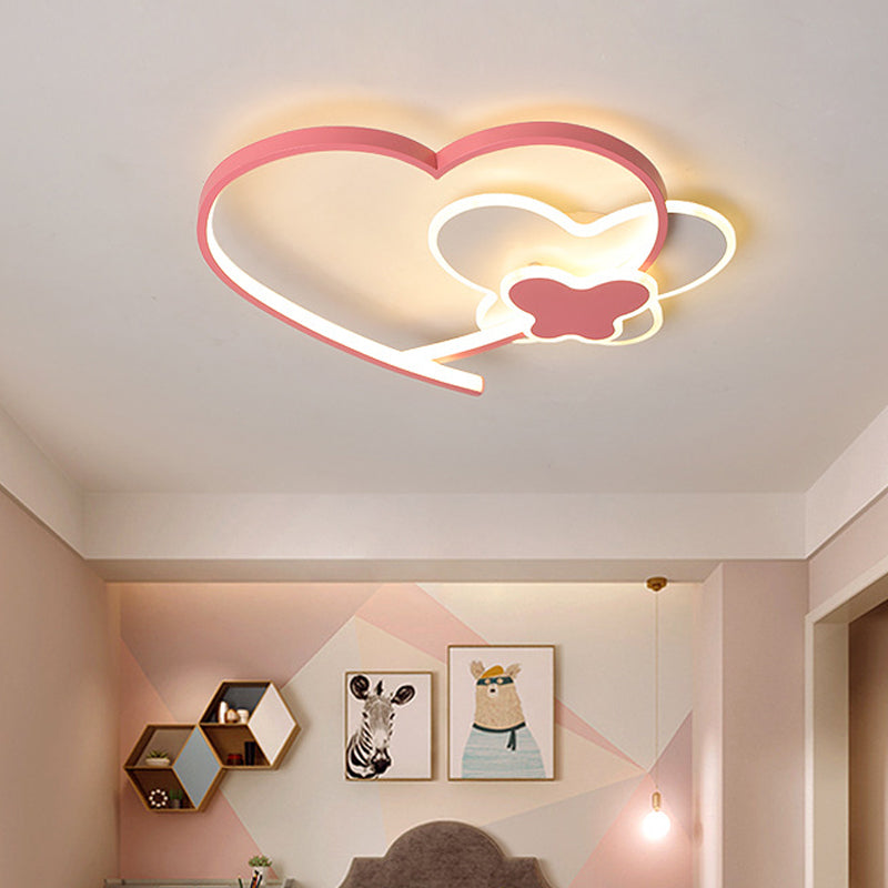 Loving Heart Frame Ceiling Flush Minimalist Acrylic Pink LED Flushmount Lighting Fixture for Bedroom Clearhalo 'Ceiling Lights' 'Close To Ceiling Lights' 'Close to ceiling' 'Flush mount' Lighting' 756450