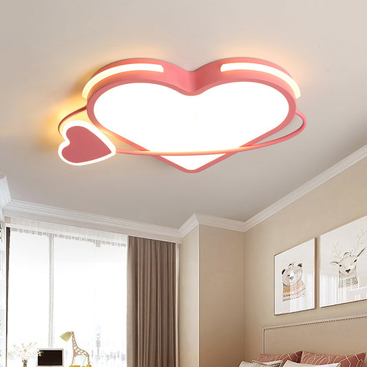 Pink Dual Loving Heart Flush Mount Ceiling Fixture Modernist Acrylic LED Flush Light with Ring for Bedroom Pink Clearhalo 'Ceiling Lights' 'Close To Ceiling Lights' 'Close to ceiling' 'Flush mount' Lighting' 756453