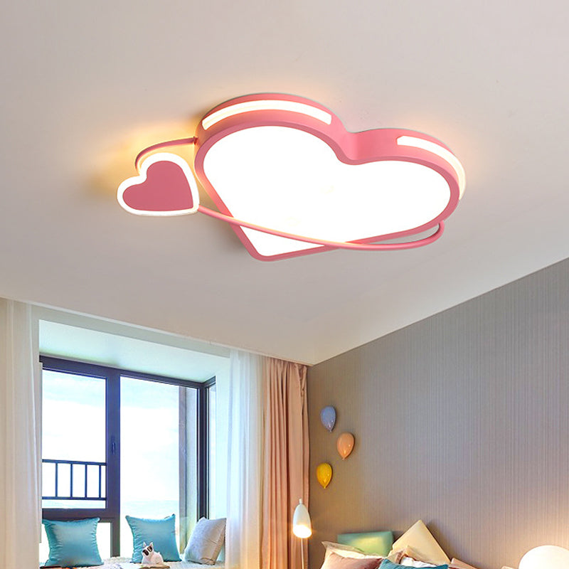 Pink Dual Loving Heart Flush Mount Ceiling Fixture Modernist Acrylic LED Flush Light with Ring for Bedroom Clearhalo 'Ceiling Lights' 'Close To Ceiling Lights' 'Close to ceiling' 'Flush mount' Lighting' 756454