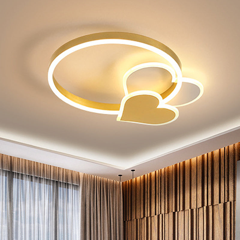 Simplicity LED Ring Ceiling Lighting Gold Loving Heart Flush Mount Lamp with Acrylic Shade in Warm/White Light Gold Clearhalo 'Ceiling Lights' 'Close To Ceiling Lights' 'Close to ceiling' 'Flush mount' Lighting' 756457