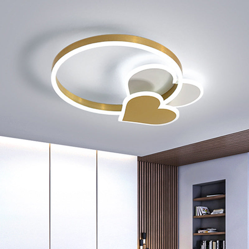 Simplicity LED Ring Ceiling Lighting Gold Loving Heart Flush Mount Lamp with Acrylic Shade in Warm/White Light Clearhalo 'Ceiling Lights' 'Close To Ceiling Lights' 'Close to ceiling' 'Flush mount' Lighting' 756458