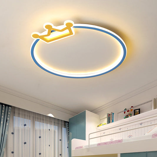 Blue Ring Flush Mount Ceiling Lamp Modernist Acrylic LED Flushmount Lighting with Diamond/Crown Design for Bedroom Blue Crown Clearhalo 'Ceiling Lights' 'Close To Ceiling Lights' 'Close to ceiling' 'Flush mount' Lighting' 756461