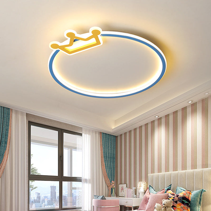 Blue Ring Flush Mount Ceiling Lamp Modernist Acrylic LED Flushmount Lighting with Diamond/Crown Design for Bedroom Clearhalo 'Ceiling Lights' 'Close To Ceiling Lights' 'Close to ceiling' 'Flush mount' Lighting' 756462