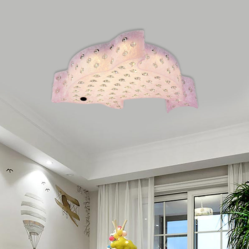 Contemporary Fish Shaped Flush Mount Pendant Light Acrylic Bedroom LED Ceiling Mount with Crystal Decoration in Blue/Pink/White Pink Clearhalo 'Ceiling Lights' 'Close To Ceiling Lights' 'Close to ceiling' 'Flush mount' Lighting' 756469