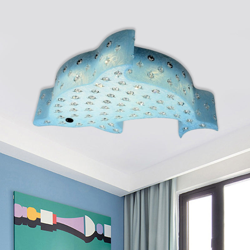 Contemporary Fish Shaped Flush Mount Pendant Light Acrylic Bedroom LED Ceiling Mount with Crystal Decoration in Blue/Pink/White Blue Clearhalo 'Ceiling Lights' 'Close To Ceiling Lights' 'Close to ceiling' 'Flush mount' Lighting' 756473