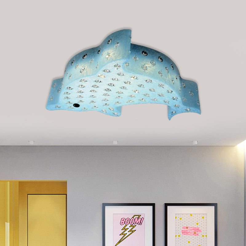 Contemporary Fish Shaped Flush Mount Pendant Light Acrylic Bedroom LED Ceiling Mount with Crystal Decoration in Blue/Pink/White Clearhalo 'Ceiling Lights' 'Close To Ceiling Lights' 'Close to ceiling' 'Flush mount' Lighting' 756474