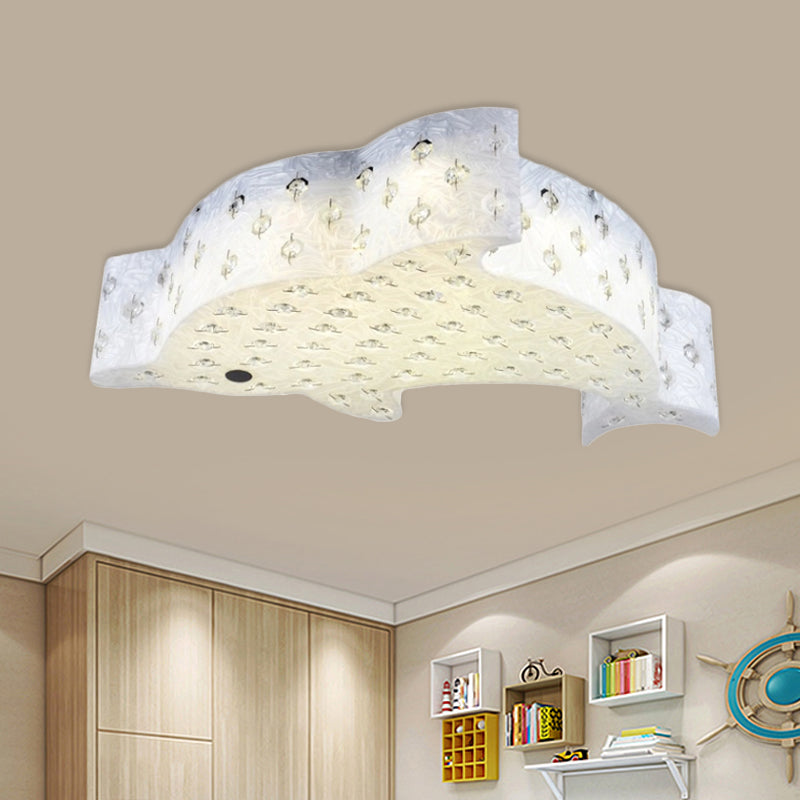 Contemporary Fish Shaped Flush Mount Pendant Light Acrylic Bedroom LED Ceiling Mount with Crystal Decoration in Blue/Pink/White White Clearhalo 'Ceiling Lights' 'Close To Ceiling Lights' 'Close to ceiling' 'Flush mount' Lighting' 756477