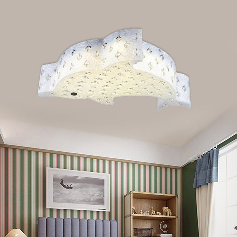 Contemporary Fish Shaped Flush Mount Pendant Light Acrylic Bedroom LED Ceiling Mount with Crystal Decoration in Blue/Pink/White Clearhalo 'Ceiling Lights' 'Close To Ceiling Lights' 'Close to ceiling' 'Flush mount' Lighting' 756478