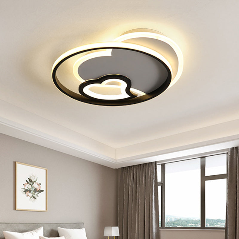 Acrylic Loving Heart Flushmount Lighting Modernist White/Black/Pink LED Ceiling Mounted Fixture for Bedroom Black Clearhalo 'Ceiling Lights' 'Close To Ceiling Lights' 'Close to ceiling' 'Flush mount' Lighting' 756497