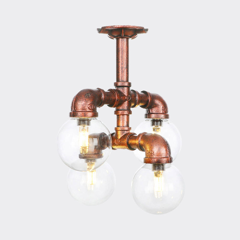 Ball Clear Glass Semi-Flush Ceiling Light Farmhouse 4/5/6 Heads Restaurant Flushmount Lamp in Copper Clearhalo 'Ceiling Lights' 'Close To Ceiling Lights' 'Close to ceiling' 'Glass shade' 'Glass' 'Semi-flushmount' Lighting' 756612