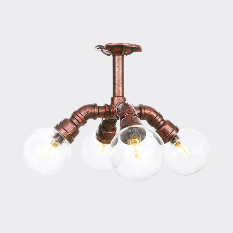 Ball Clear Glass Semi-Flush Ceiling Light Farmhouse 4/5/6 Heads Restaurant Flushmount Lamp in Copper Clearhalo 'Ceiling Lights' 'Close To Ceiling Lights' 'Close to ceiling' 'Glass shade' 'Glass' 'Semi-flushmount' Lighting' 756617