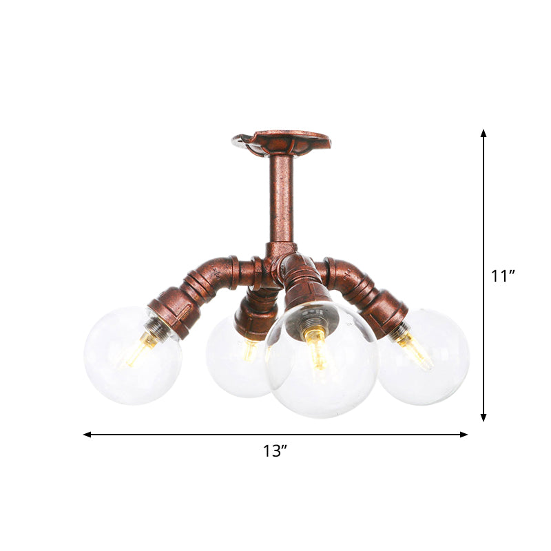 Ball Clear Glass Semi-Flush Ceiling Light Farmhouse 4/5/6 Heads Restaurant Flushmount Lamp in Copper Clearhalo 'Ceiling Lights' 'Close To Ceiling Lights' 'Close to ceiling' 'Glass shade' 'Glass' 'Semi-flushmount' Lighting' 756618