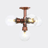 Ball Clear Glass Semi-Flush Ceiling Light Farmhouse 4/5/6 Heads Restaurant Flushmount Lamp in Copper Clearhalo 'Ceiling Lights' 'Close To Ceiling Lights' 'Close to ceiling' 'Glass shade' 'Glass' 'Semi-flushmount' Lighting' 756622