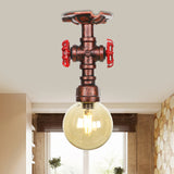 Copper Finish 1 Light Semi Flush Mount Vintage Amber Glass Orb Flush Ceiling Lamp Fixture Copper C Clearhalo 'Ceiling Lights' 'Close To Ceiling Lights' 'Close to ceiling' 'Glass shade' 'Glass' 'Semi-flushmount' Lighting' 756771