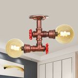 Amber Glass Copper Flushmount Light Ball 2 Heads Farmhouse LED Semi Flush Ceiling Fixture Copper B Clearhalo 'Ceiling Lights' 'Close To Ceiling Lights' 'Close to ceiling' 'Glass shade' 'Glass' 'Semi-flushmount' Lighting' 756785