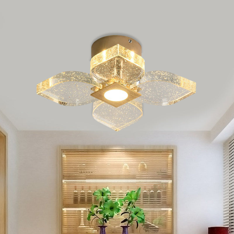 Flower Water Crystal Ceiling Lamp Modernist Corridor LED Semi Flush Mount Lighting in Gold, Warm/White Light Gold Clearhalo 'Ceiling Lights' 'Close To Ceiling Lights' 'Close to ceiling' 'Semi-flushmount' Lighting' 756857