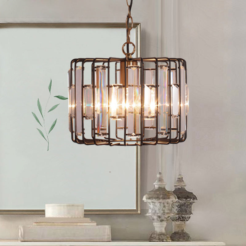 Crystal Embedded Brass Hanging Light Drum Cage 11"/13" Wide 1-Light Rustic Ceiling Pendant for Living Room Brass 11" Clearhalo 'Ceiling Lights' 'Modern Pendants' 'Modern' 'Pendant Lights' 'Pendants' Lighting' 756885