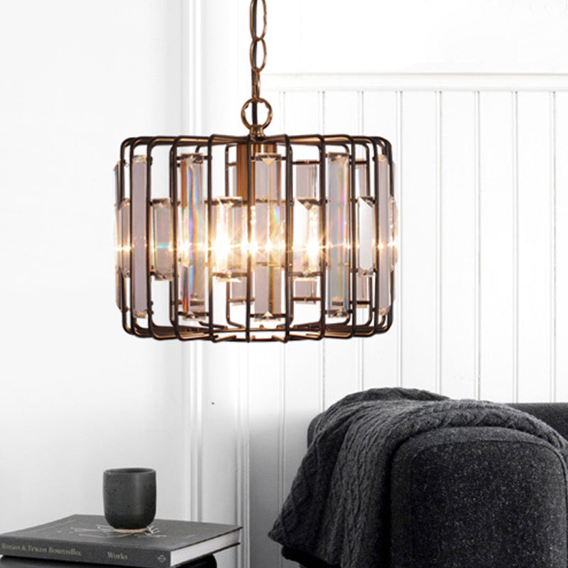 Crystal Embedded Brass Hanging Light Drum Cage 11"/13" Wide 1-Light Rustic Ceiling Pendant for Living Room Clearhalo 'Ceiling Lights' 'Modern Pendants' 'Modern' 'Pendant Lights' 'Pendants' Lighting' 756886