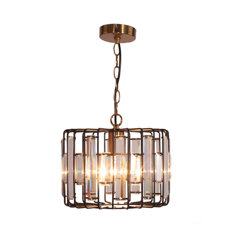 Crystal Embedded Brass Hanging Light Drum Cage 11"/13" Wide 1-Light Rustic Ceiling Pendant for Living Room Clearhalo 'Ceiling Lights' 'Modern Pendants' 'Modern' 'Pendant Lights' 'Pendants' Lighting' 756887